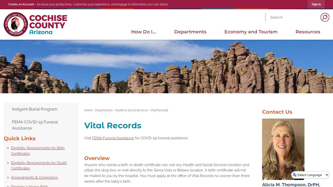 Vital Records | Cochise County, AZ - Arizona