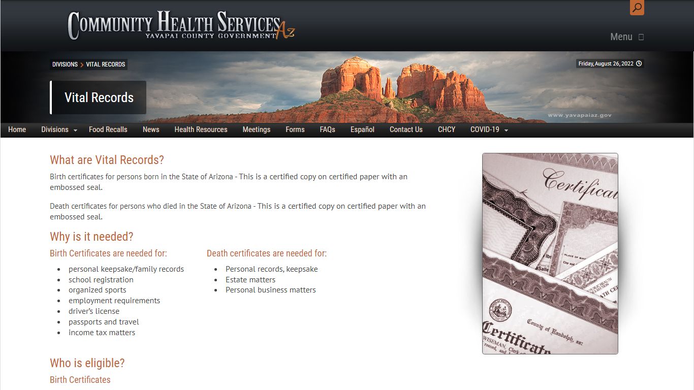 Vital Records - Yavapai County Community Health Services