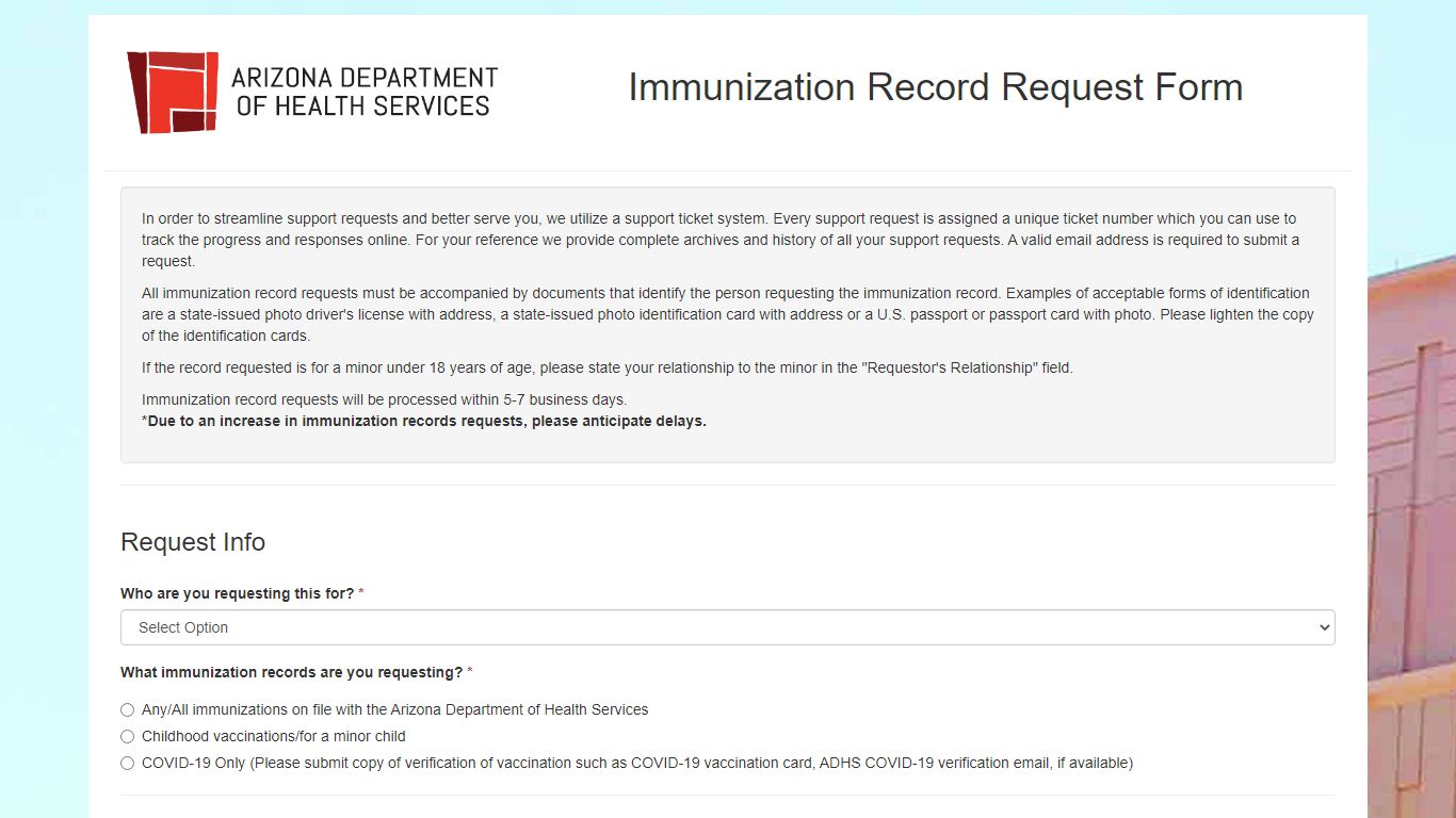 Immunization Record Request Form - Arizona Department of Health Services