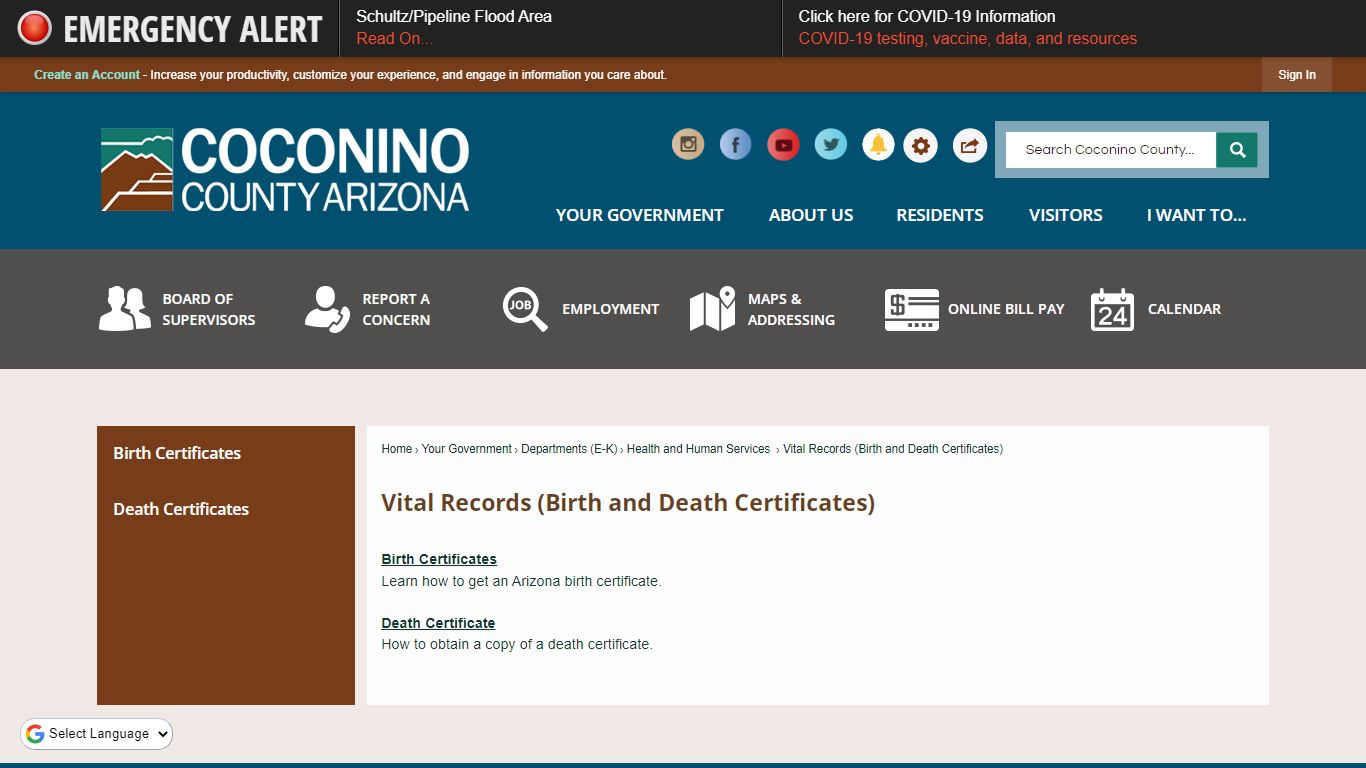 Vital Records (Birth and Death Certificates) | Coconino